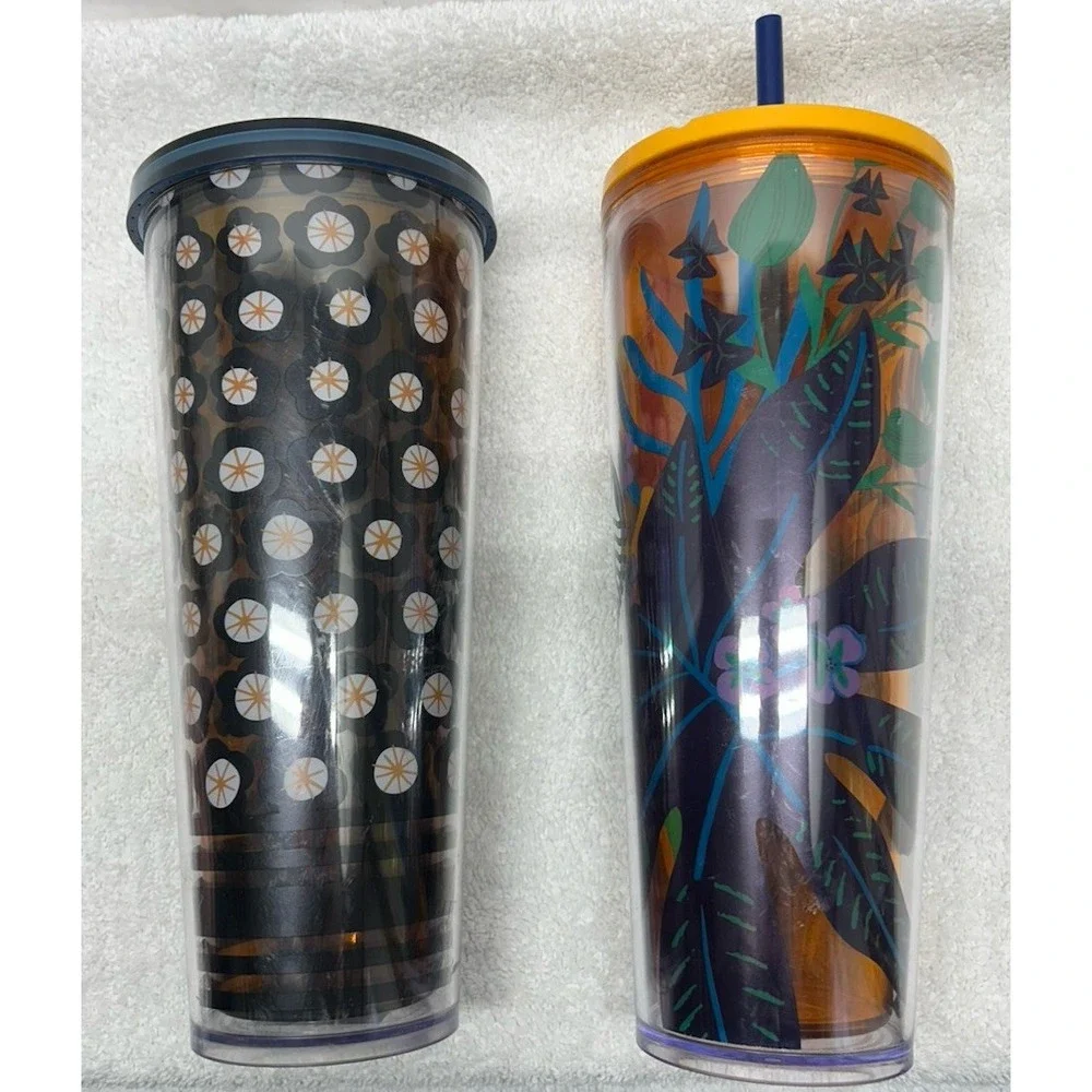 Starbucks Lot of 2 Tropical Orange & Marimekko Style 24oz Tumblers